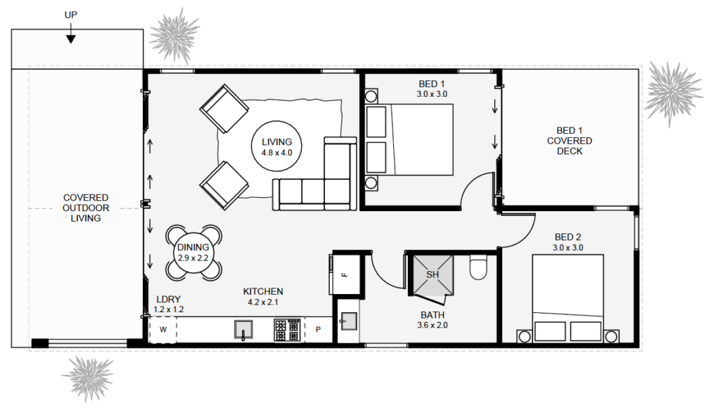 Curio Bay Cottage granny flat floor plan view